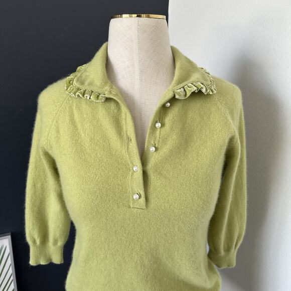 Cynthia Steffe Cashmere Pistachio Green Pearl Button Sweater Peter Pan Preppy - Picture 4 of 8
